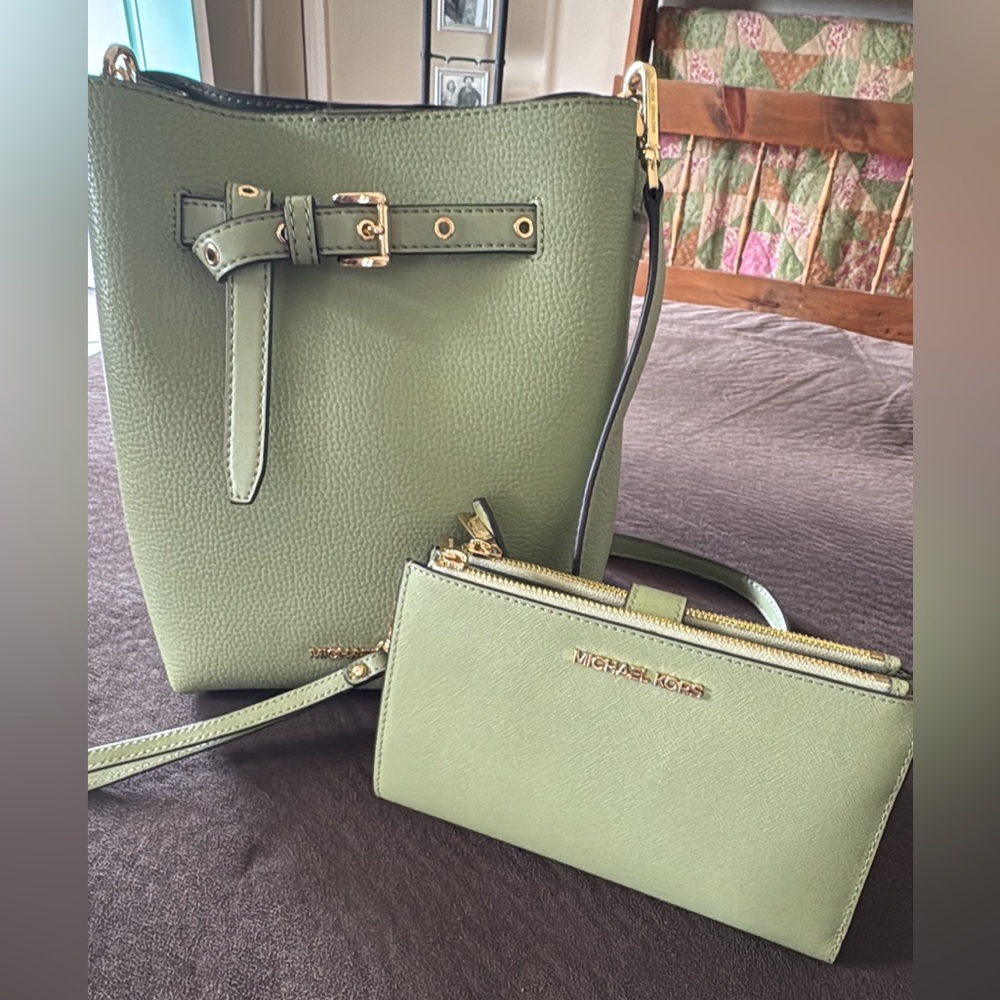 Michael Kors Green Crossbody Bag with Silver Hardware
